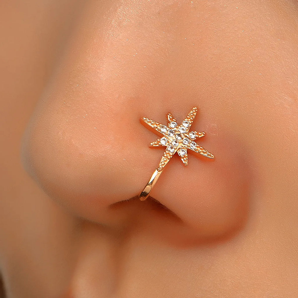 Fashion Nose Ring Charm Crystal Butterfly Pentagram Nose Ring Women Fake Piercing Clip on Nose Ear Rings Body Jewelry