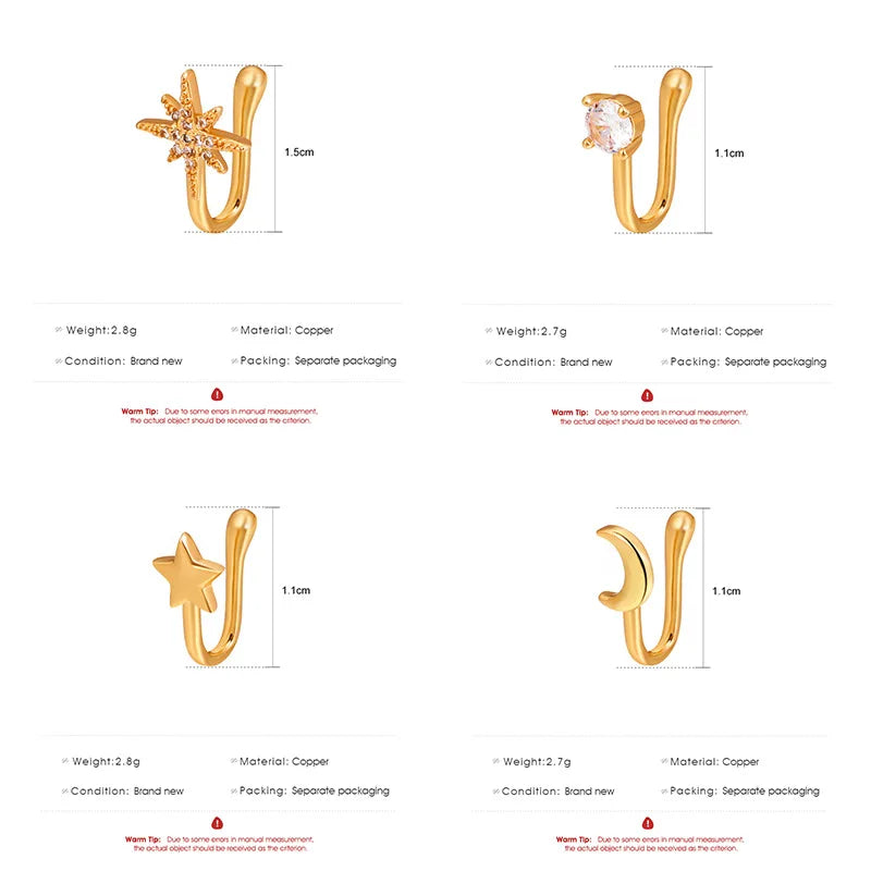 Fashion Nose Ring Charm Crystal Butterfly Pentagram Nose Ring Women Fake Piercing Clip on Nose Ear Rings Body Jewelry