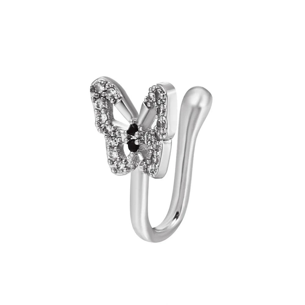 1Pcs Crystal Butterfly Fake Nose Ring Non Piercing Clip On Nose Ring Indian Style Nose Cuff Fake Piercing Septum Nariz Jewelry