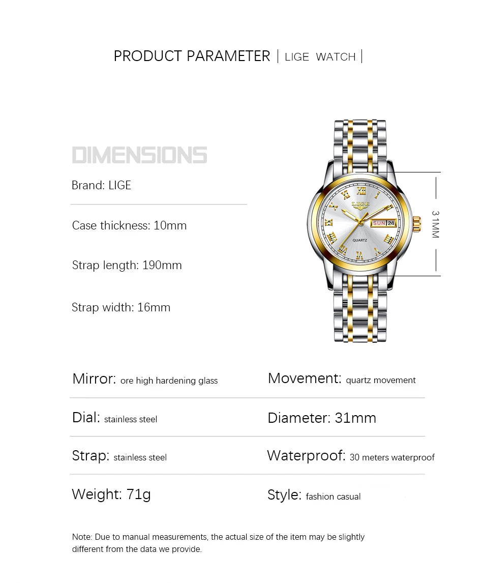 LIGE Gold Watch Women