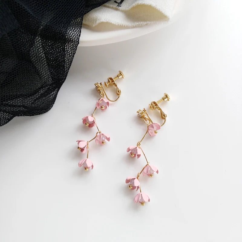 EAR CLIPS Temperament Pearl Flower Peach Heart Shaped Earrings
