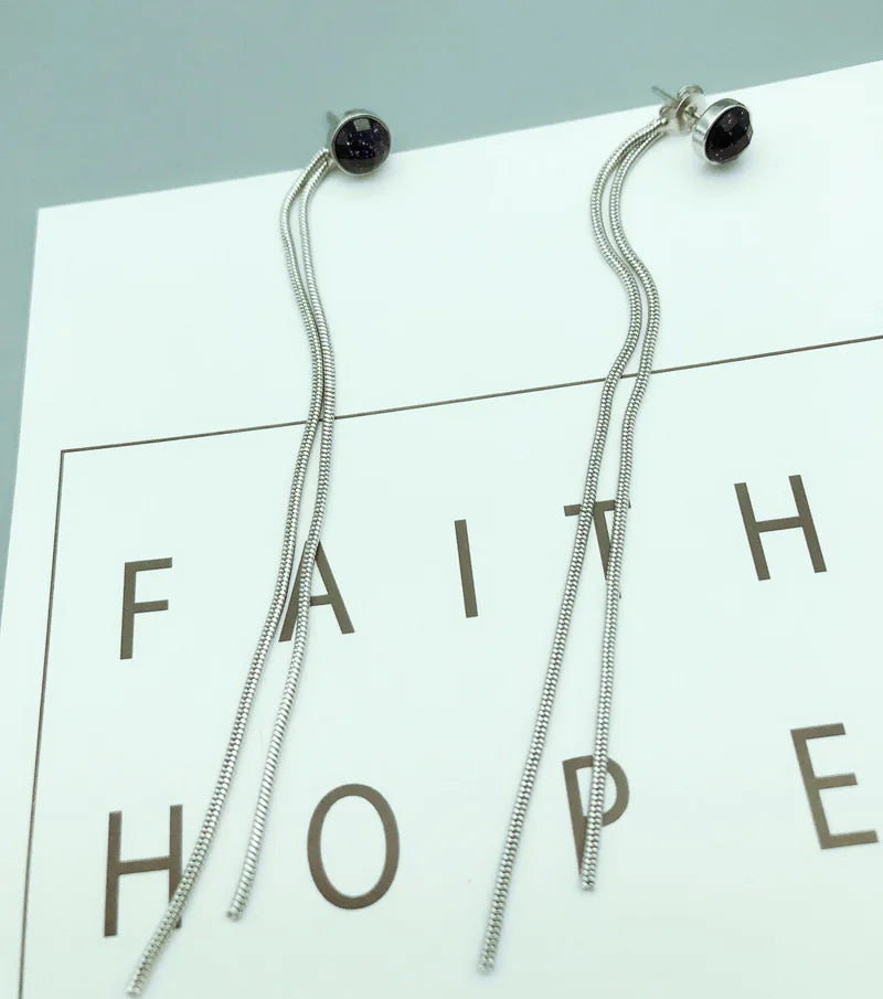New Hot Fashion 925 Sterling Silver Round black long Earrings for Women Girls Gift Fashion Statement Jewelry