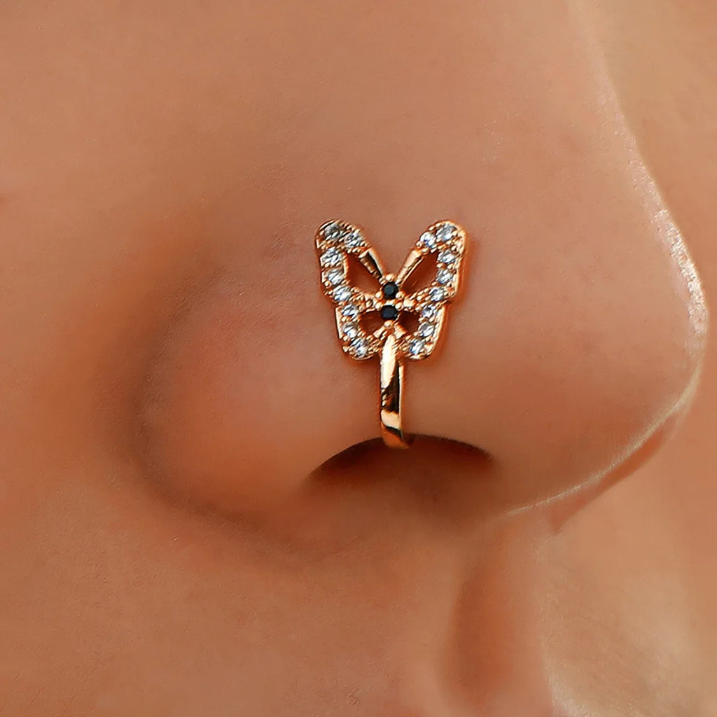1Pcs Crystal Butterfly Fake Nose Ring Non Piercing Clip On Nose Ring Indian Style Nose Cuff Fake Piercing Septum Nariz Jewelry