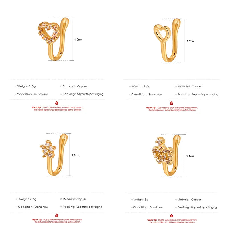 Fashion Nose Ring Charm Crystal Butterfly Pentagram Nose Ring Women Fake Piercing Clip on Nose Ear Rings Body Jewelry