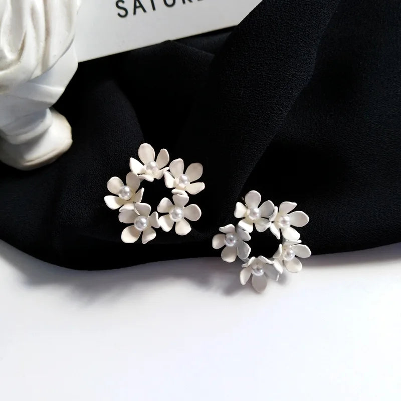 EAR CLIPS Temperament Pearl Flower Peach Heart Shaped Earrings