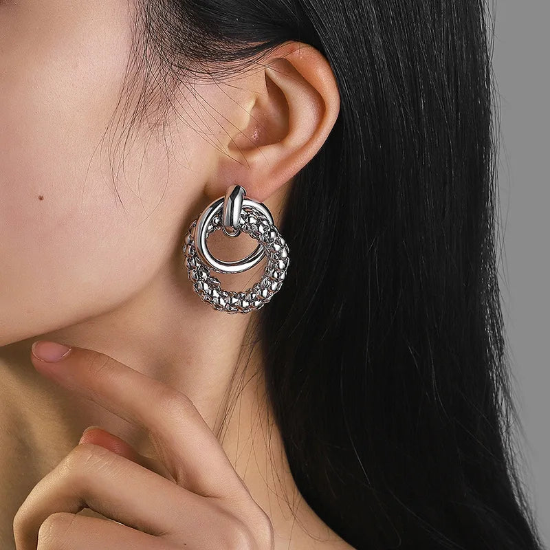 Women Earrings Big Shiny Double Rings