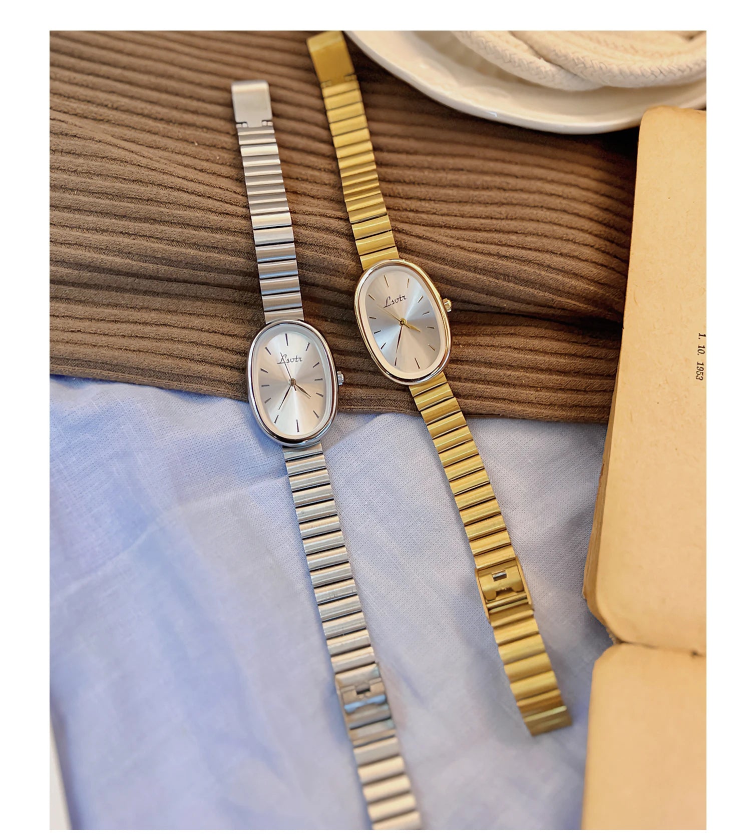 1pc Women's Watch With Gold Bracelet
