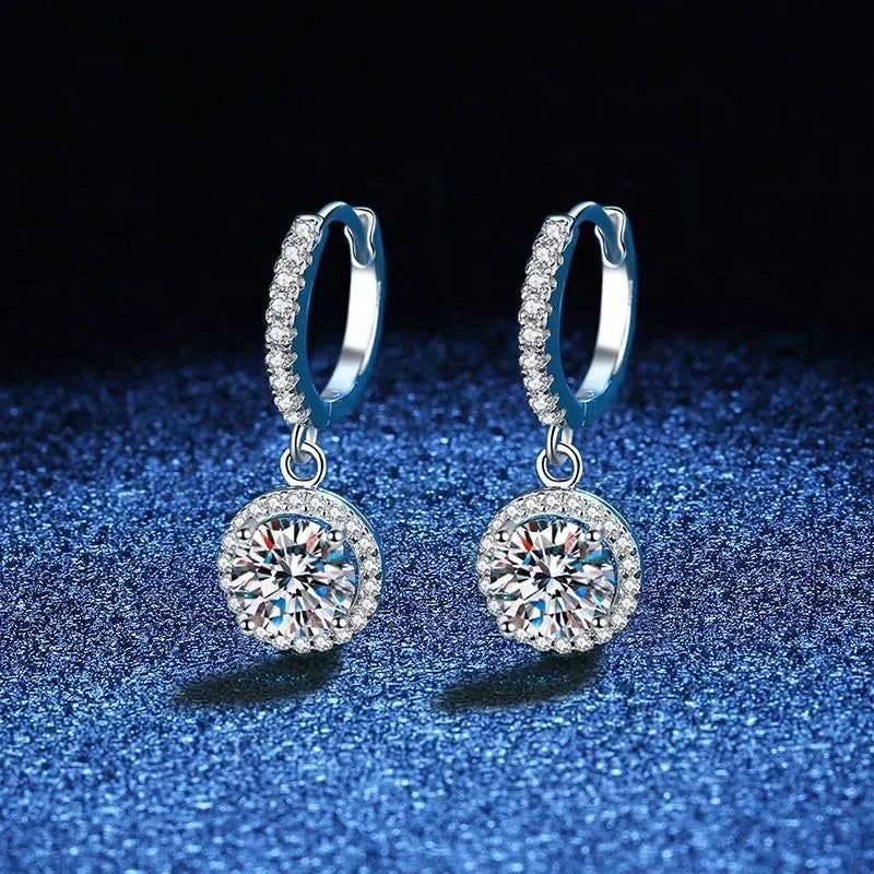 Sterling Silver 1 Carat Moissanite Round Earrings for Women