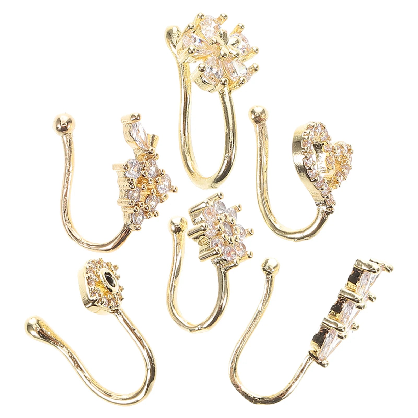 6Pcs Nose Jewelry Clip Non Piercing Adjustable Clip on Nose Cuff for Men Women Star Moon Flower Shapes Faux Ring
