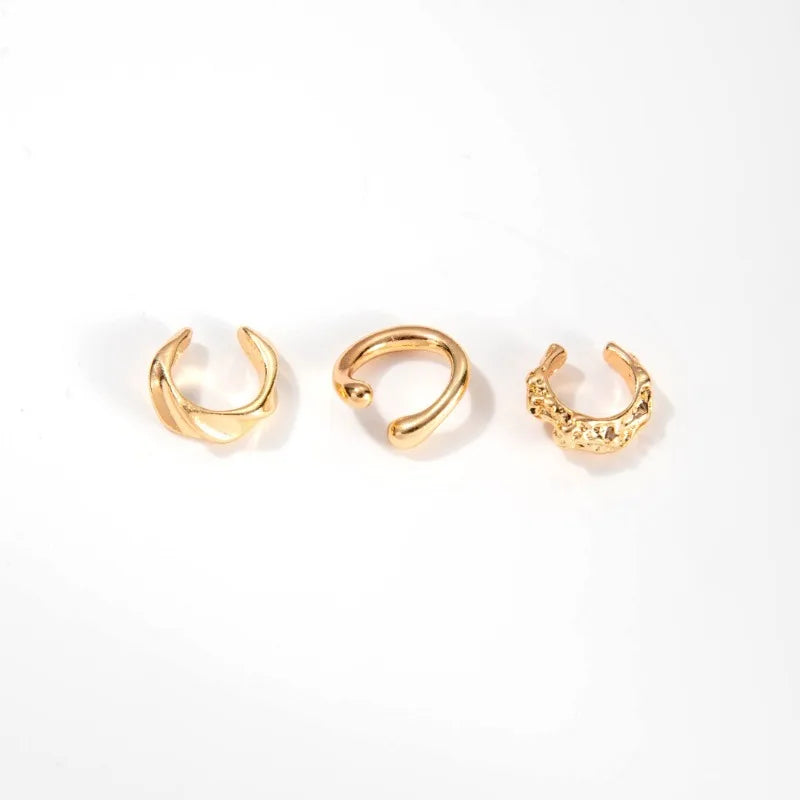 3 Pcs Fashion Geometric Ear Cuff Earrings for Women 3pcs/set Metal Chunky No Piercing Clip Earrings Ladies Party Girls Jewelry