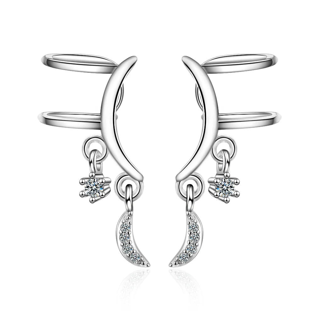 Real 925 Sterling Silver Simple Earcuff Tasteful Zircon Clip On Earrings For Women Small Ear Cuff Jewelry Girls pendientes mujer
