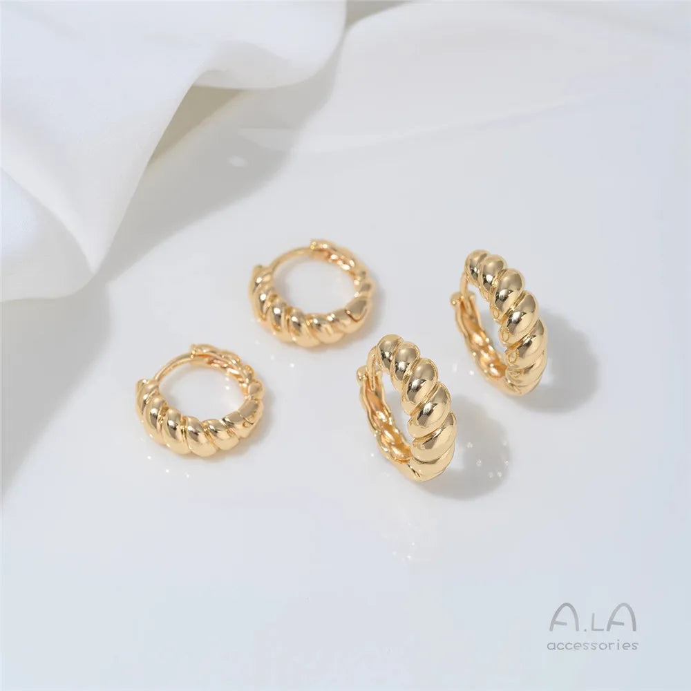 14K Gold-plated Round Oval Geometric Hollowed-out Irregular-shaped Earrings Light Luxury Feel Twisted Ear Loops Ear Buckles