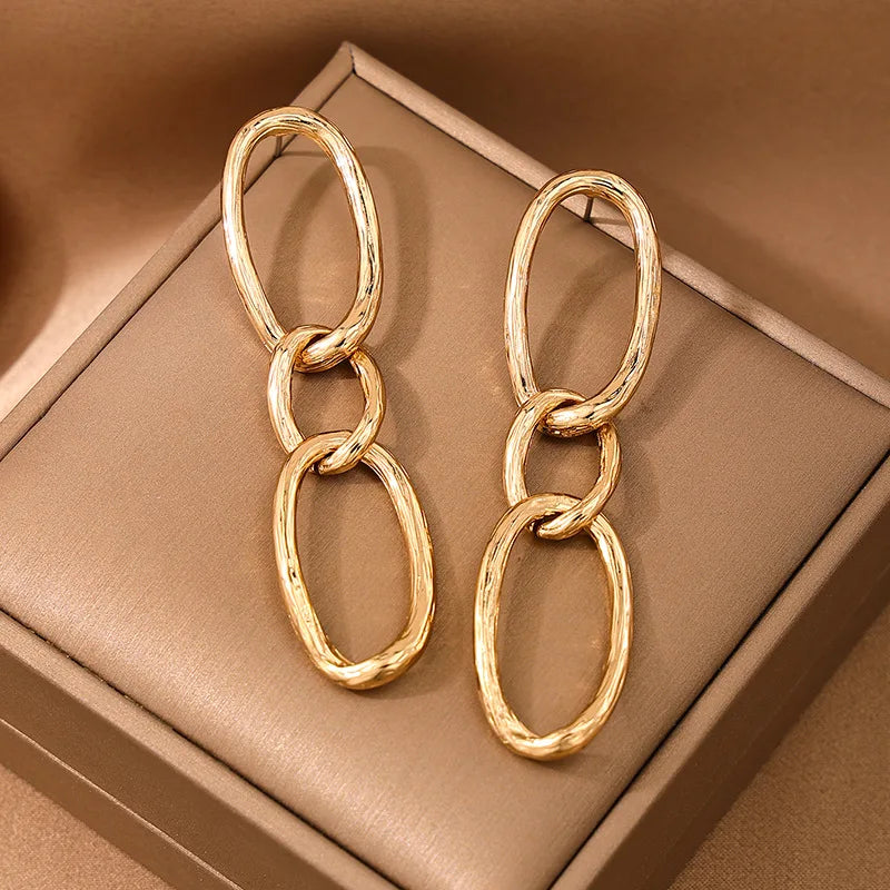 Earrings For Women Simple Metal Geometric Circle Chain Long Fringed Ear Accessories Holiday Party Gift Fashion Jewelry DE119