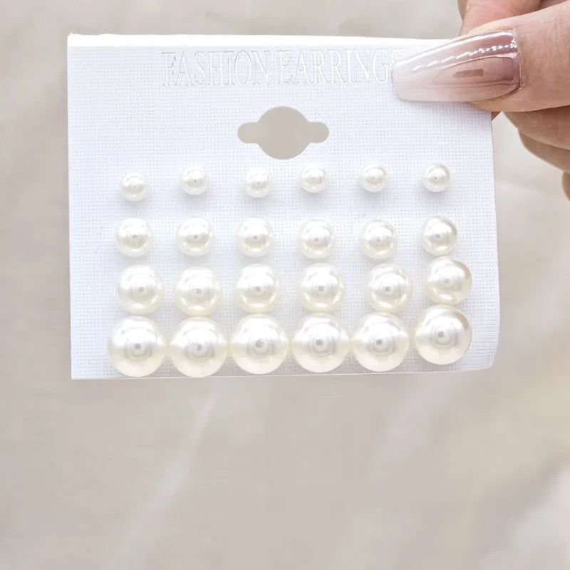 12 Pairs of Pearl Imitation Women's Earring Set