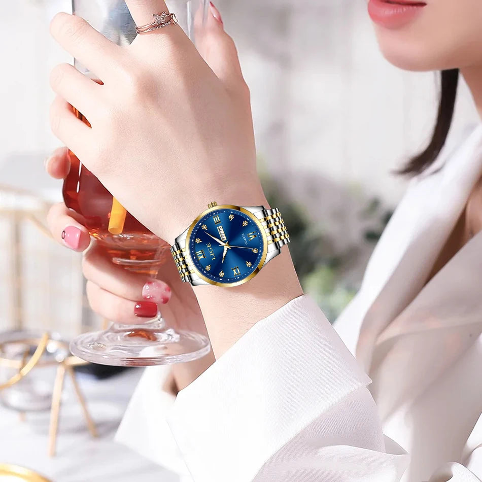 LIGE New Ladies Waterproof Watches Fashion Business Diamond Bracelet Watch For Women Simple Casual Luminous Quartz Chronograph
