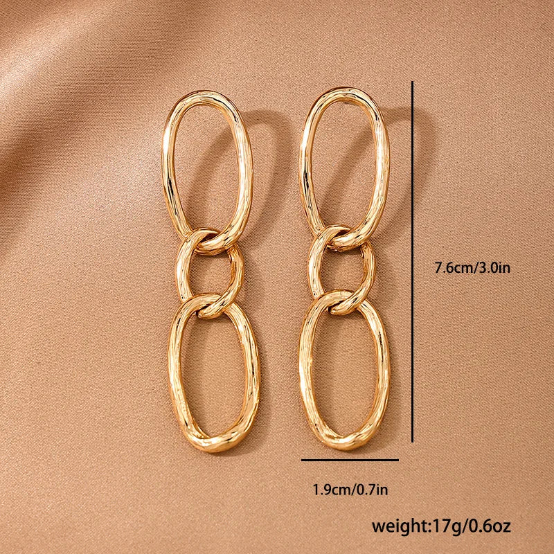 Earrings For Women Simple Metal Geometric Circle Chain Long Fringed Ear Accessories Holiday Party Gift Fashion Jewelry DE119