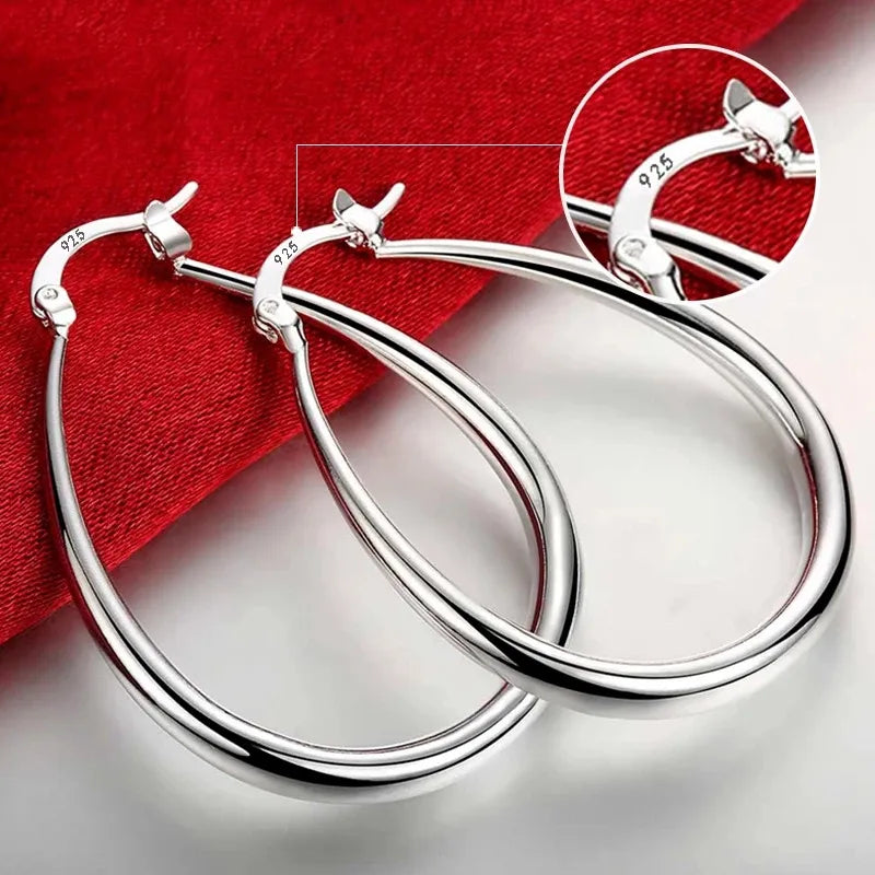 Sterling Silver 18K gold plated 4.4cm oval earrings for women
