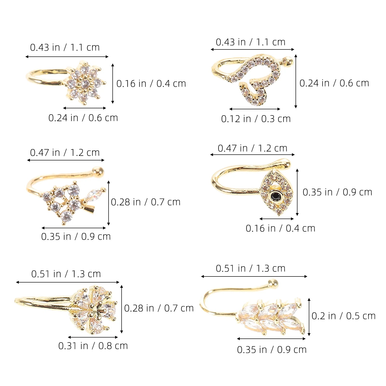 6Pcs Nose Jewelry Clip Non Piercing Adjustable Clip on Nose Cuff for Men Women Star Moon Flower Shapes Faux Ring
