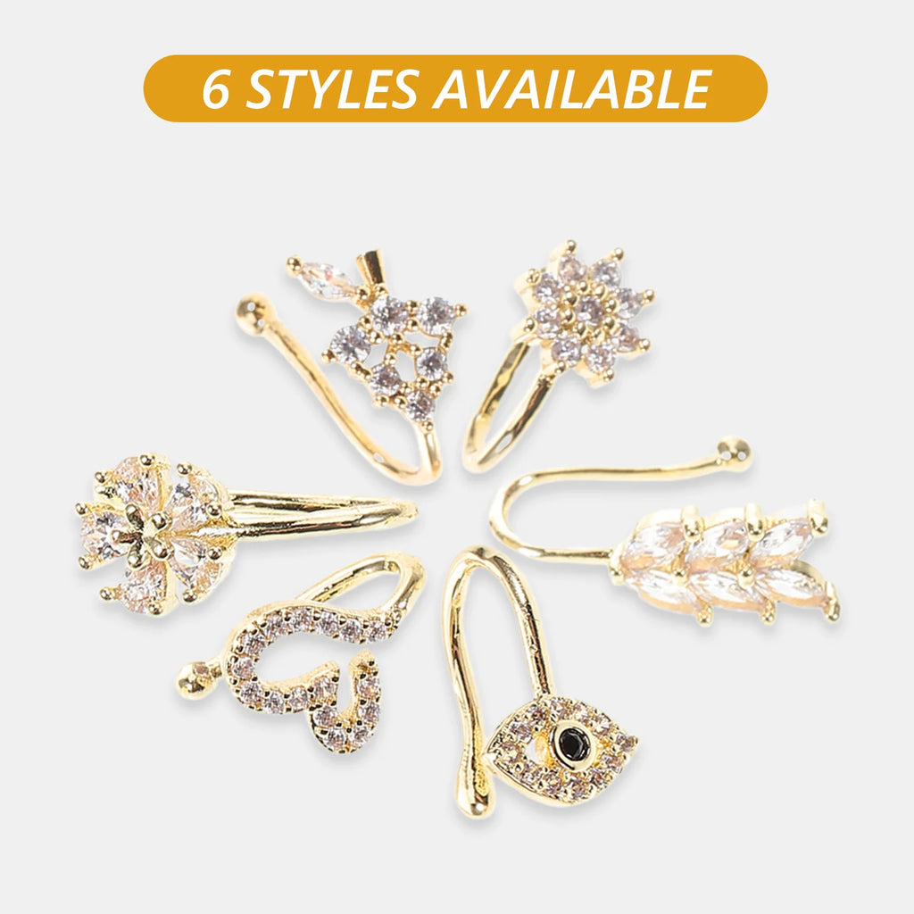 6Pcs Nose Jewelry Clip Non Piercing Adjustable Clip on Nose Cuff for Men Women Star Moon Flower Shapes Faux Ring