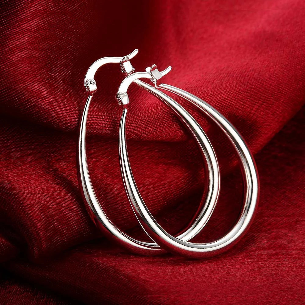 Sterling Silver 18K gold plated 4.4cm oval earrings for women