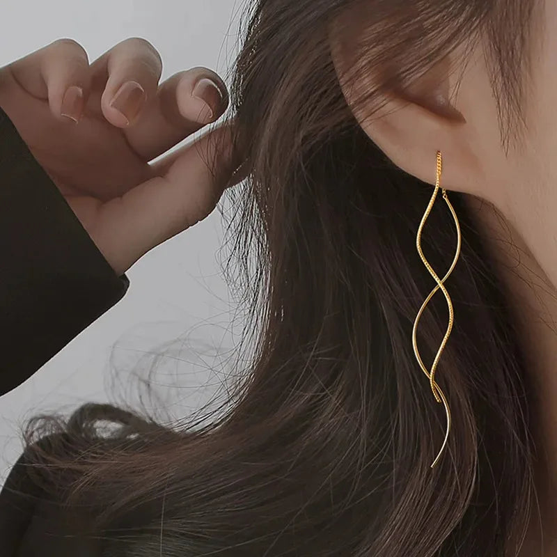 New Minimalist Long Wavy Fringe Earrings New Women Fashionable Hanging Earrings High-End Jewelry Minimalist Accessories Gifts