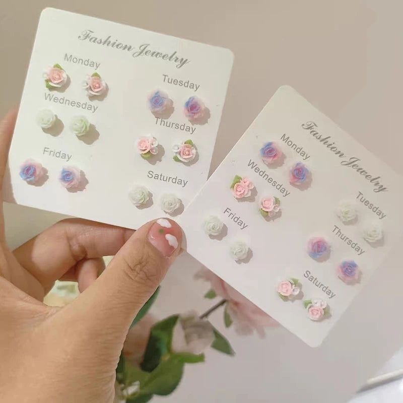 Cute & Colorful 6Pair Flower Earrings Set, Ideal Party Jewelry for Women/Girls, Creative & Trendy Gift