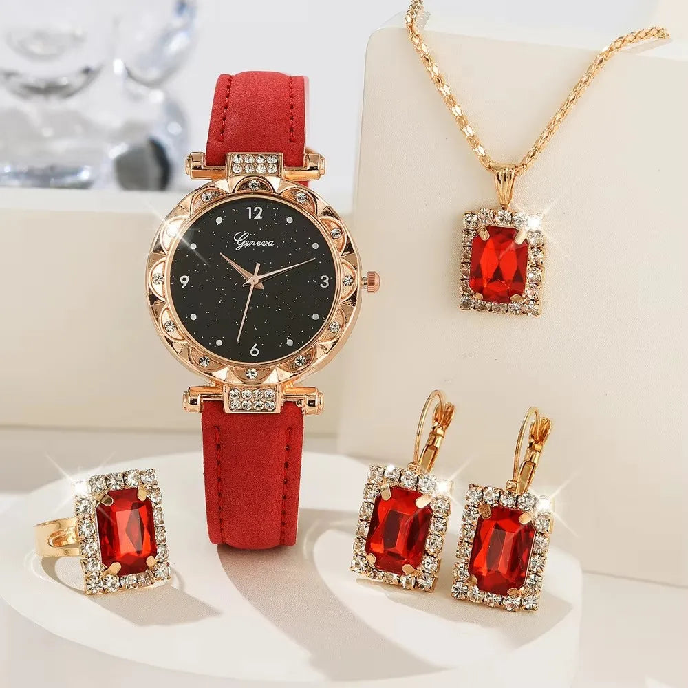 Women Watch 5Pcs Set Luxury Rhinestone