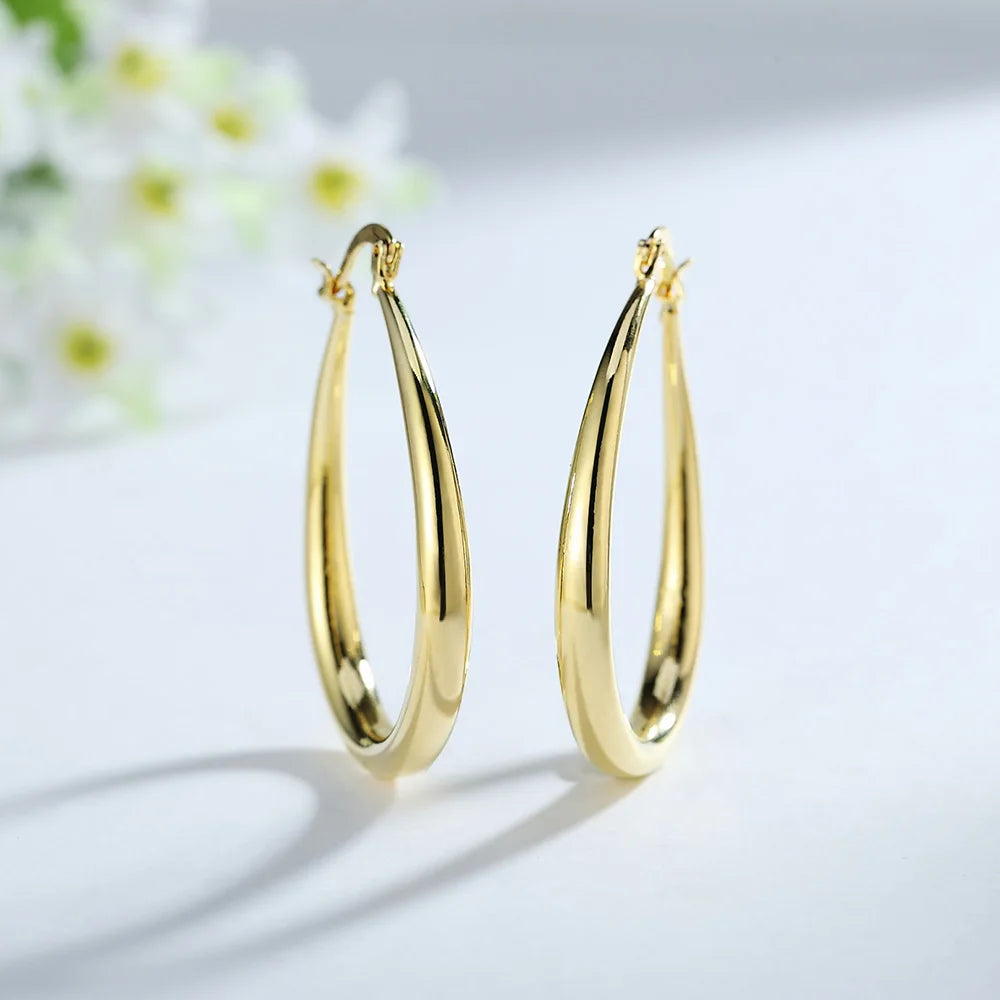 Sterling Silver 18K gold plated 4.4cm oval earrings for women