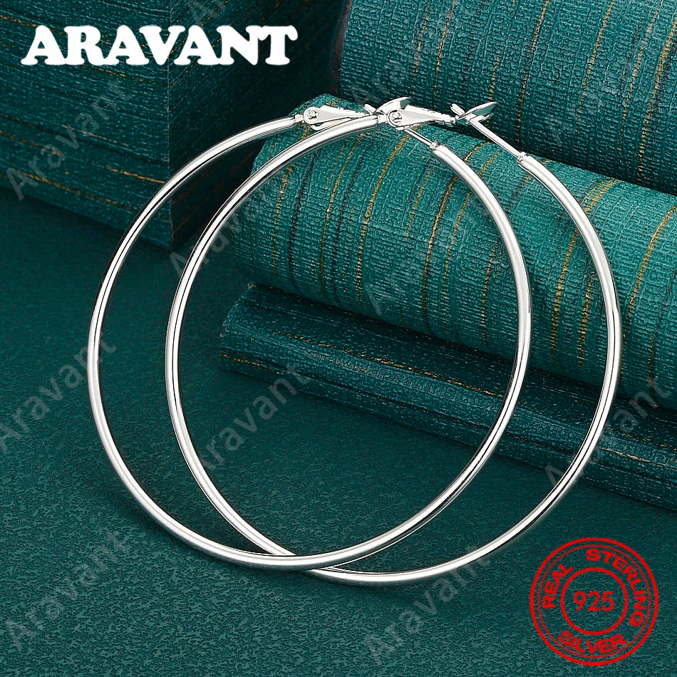 925 Sterling Silver 5-8cm Large Round Earrings, Delicate And Fresh Design, Women'S Engagement Jewelry