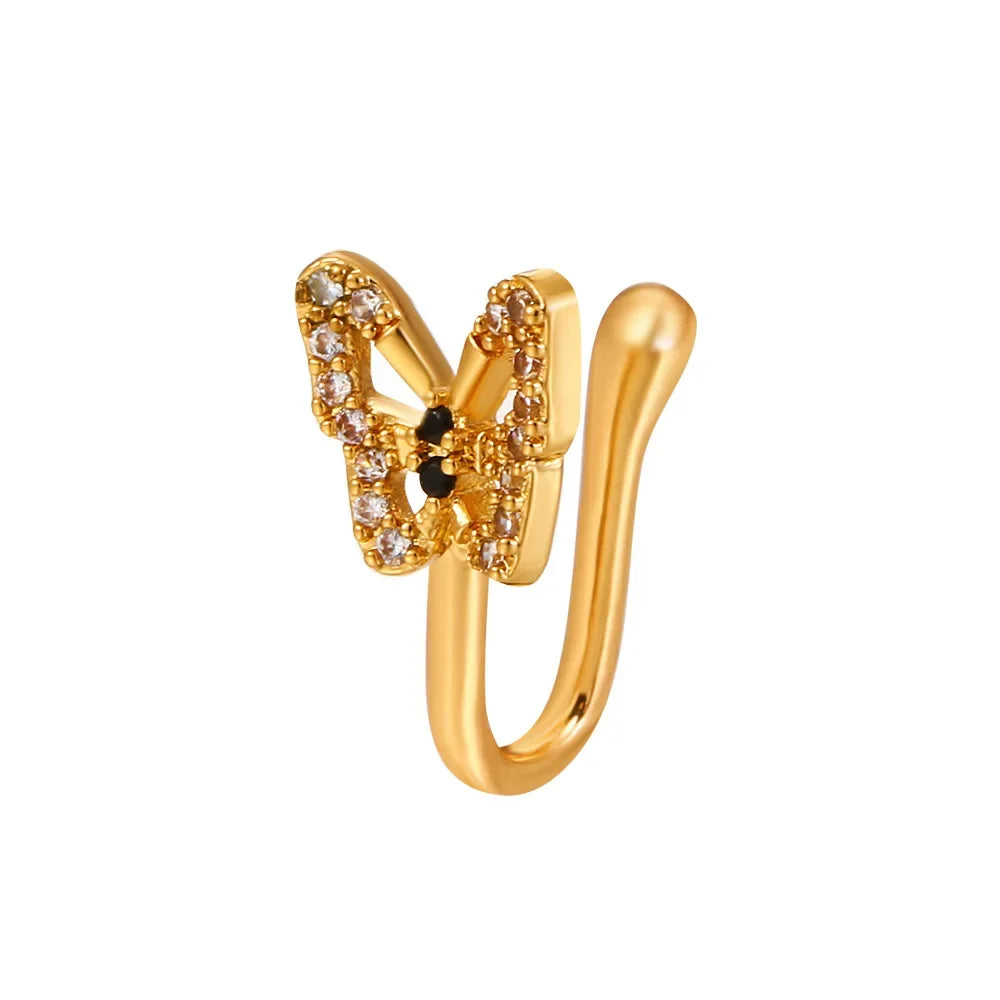 Fashion Nose Ring Charm Crystal Butterfly Pentagram Nose Ring Women Fake Piercing Clip on Nose Ear Rings Body Jewelry