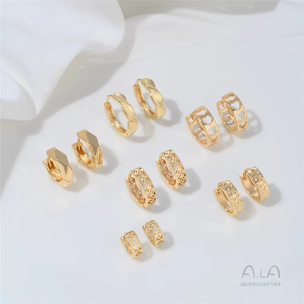 14K Gold-plated Round Oval Geometric Hollowed-out Irregular-shaped Earrings Light Luxury Feel Twisted Ear Loops Ear Buckles