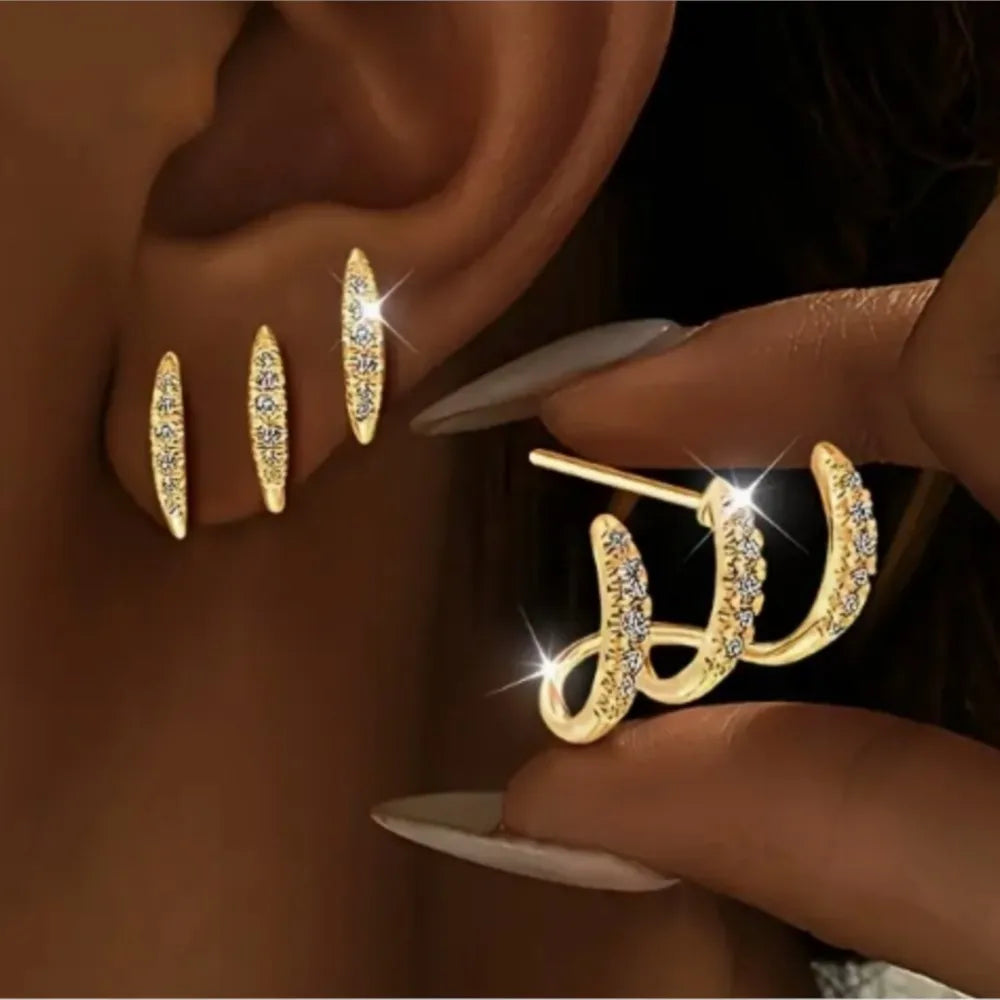 2pcs Elegant Rhinestone Three-Claw Earrings for Women
