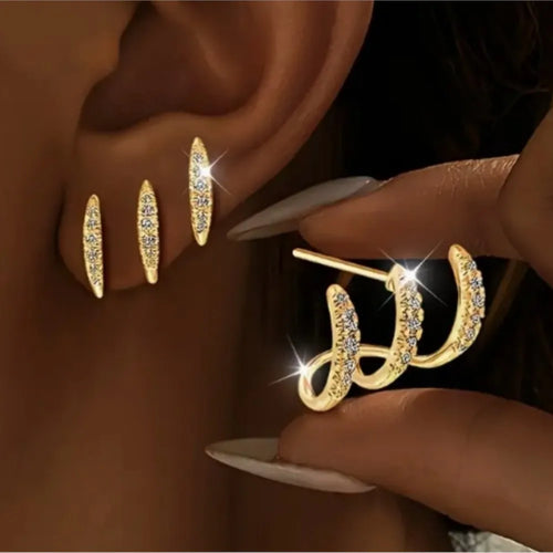 2pcs Elegant Rhinestone Three-Claw Earrings for Women