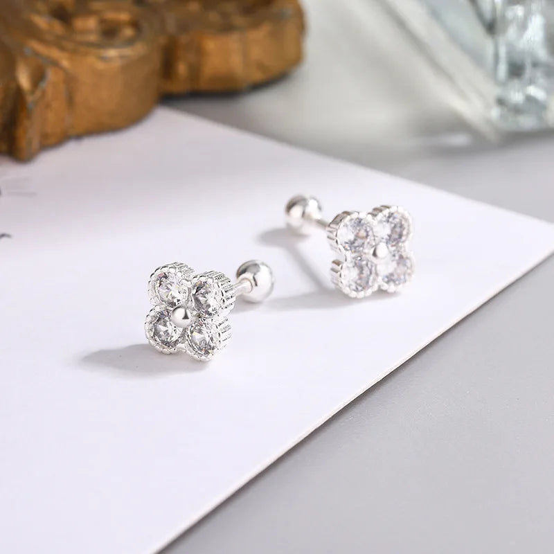 Sterling Silver Four Round Zircon Earrings For Women