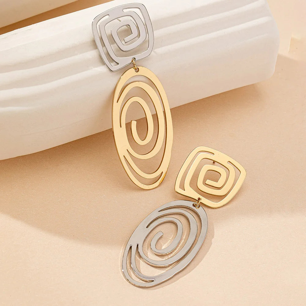 Earrings For Women Lines Ring Exaggerated Style Hollowed Geometric Metal Ear Accessories Holiday Party Gift Fashion Jewelry E551