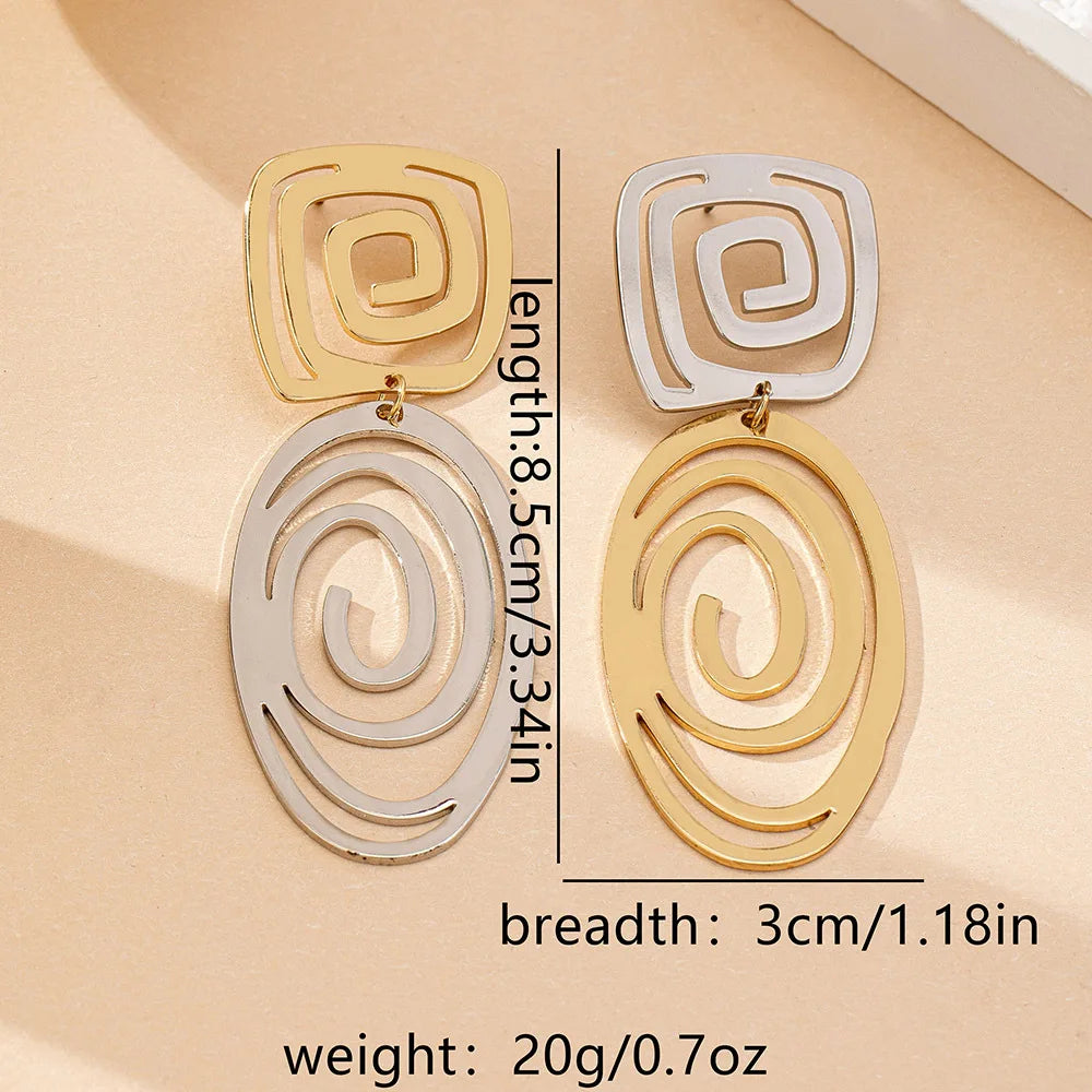 Earrings For Women Lines Ring Exaggerated Style Hollowed Geometric Metal Ear Accessories Holiday Party Gift Fashion Jewelry E551