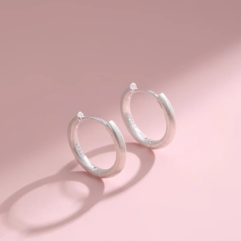 Silver Round Geometric Brushed Earrings