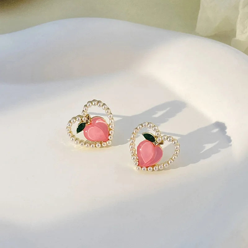 EAR CLIPS Temperament Pearl Flower Peach Heart Shaped Earrings Rose Tulips Clip on Earrings for Women Without Piercing Wholesale