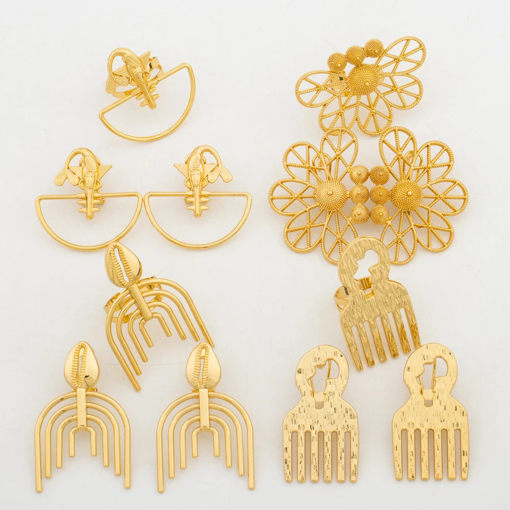 New   Plated Jewelry Set For Women Design Dubai Fashion Earrings and Ring Set African Bridal Wedding Jewelry Party Gift