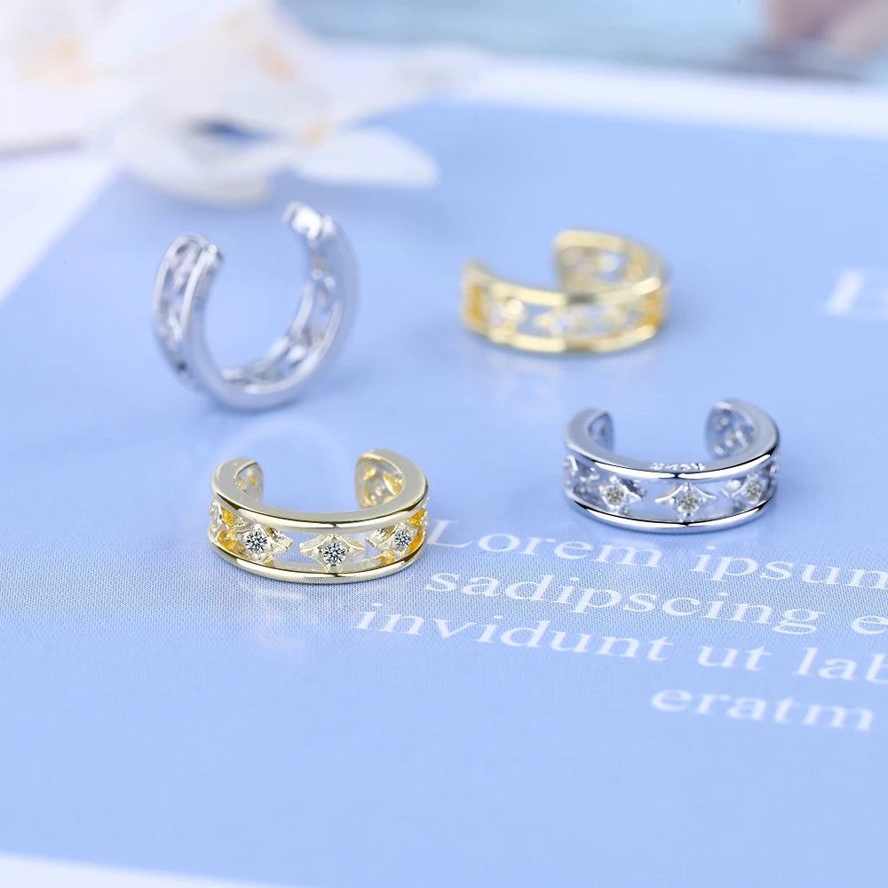 Real 925 Sterling Silver Simple Earcuff Tasteful Zircon Clip On Earrings For Women Small Ear Cuff Jewelry Girls pendientes mujer