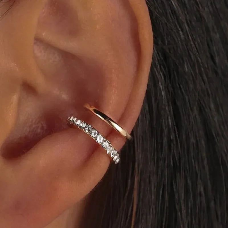 Fashion Exquisite Rhinestone Decor Ear Cuff Earring for Woman Ear 2025 Summer New Arrival Christmas Jewelry Gift