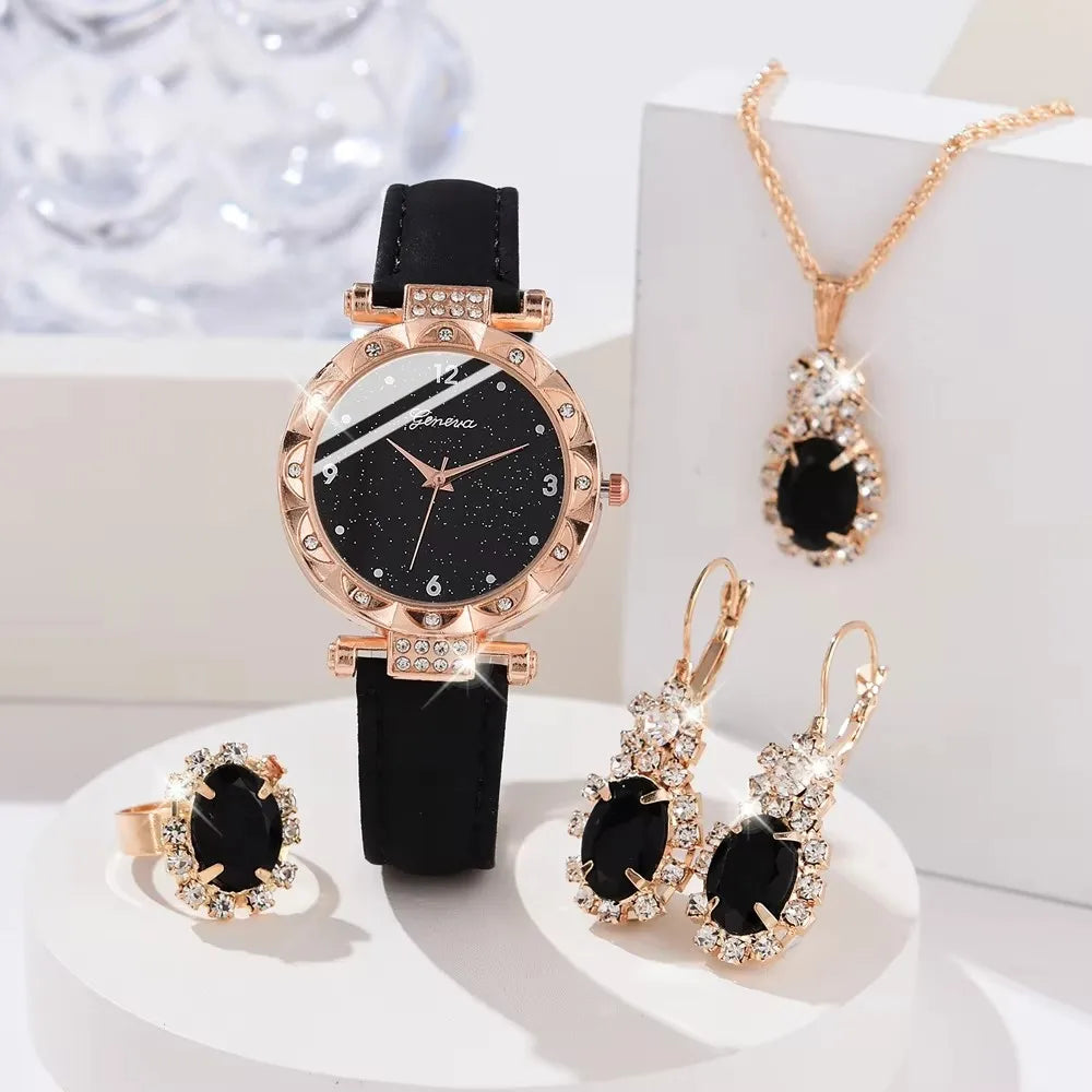 Women Watch 5Pcs Set Luxury Rhinestone