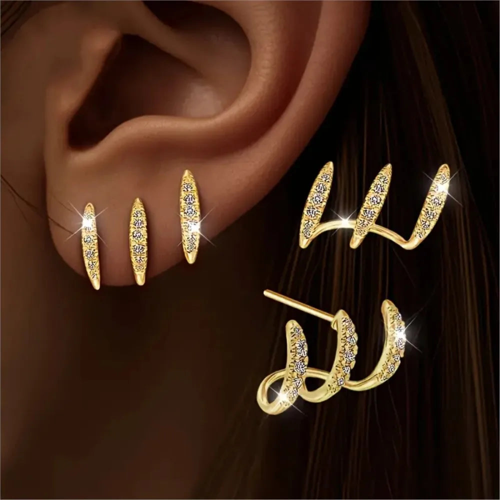 2pcs Elegant Rhinestone Three-Claw Earrings for Women