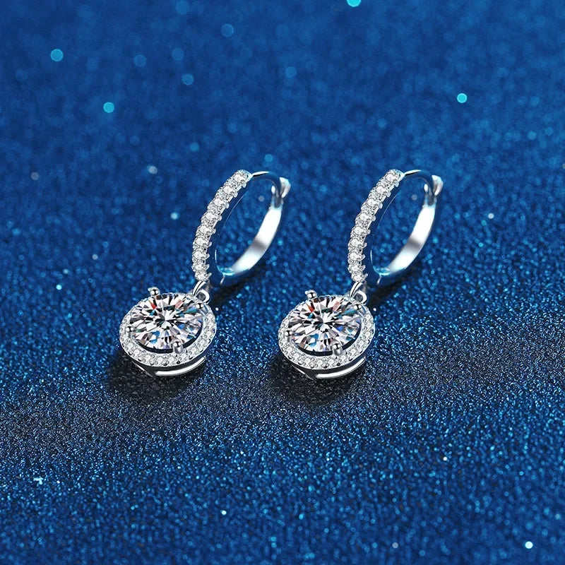 Sterling Silver 1 Carat Moissanite Round Earrings for Women