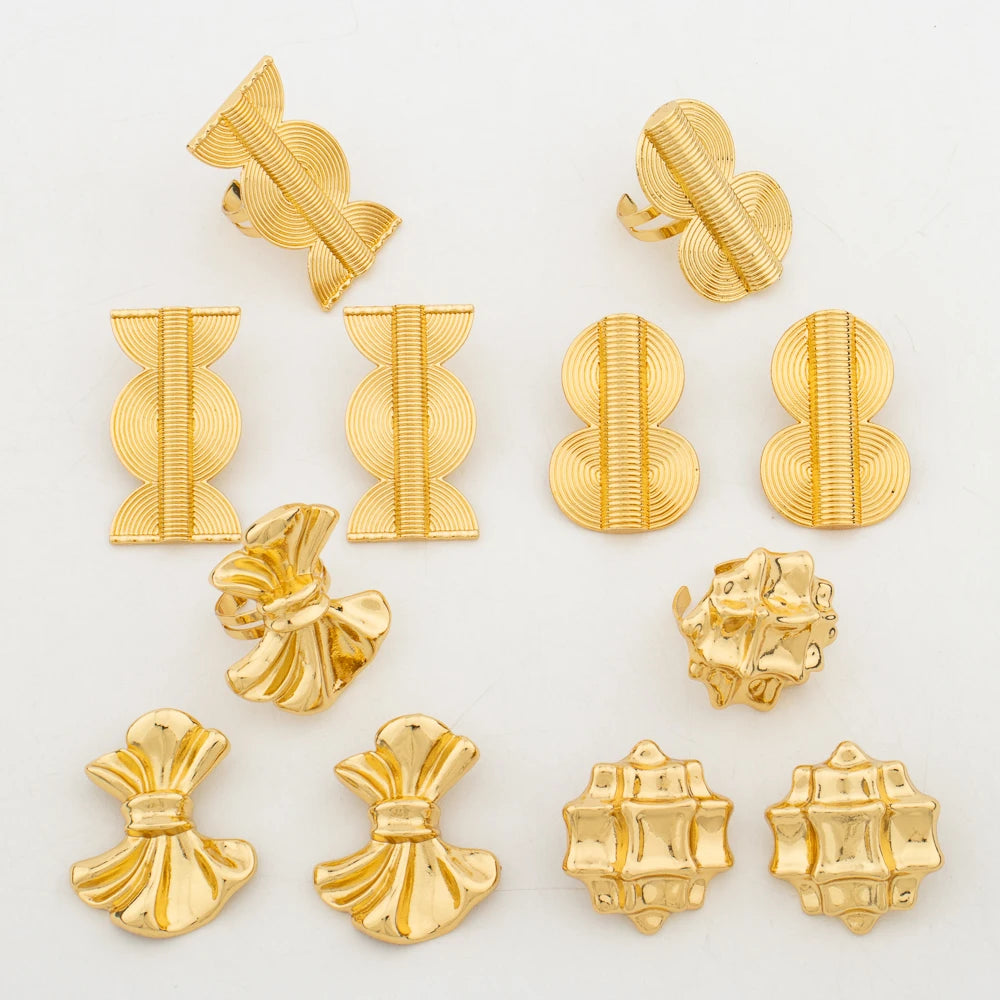 New   Plated Jewelry Set For Women Design Dubai Fashion Earrings and Ring Set African Bridal Wedding Jewelry Party Gift