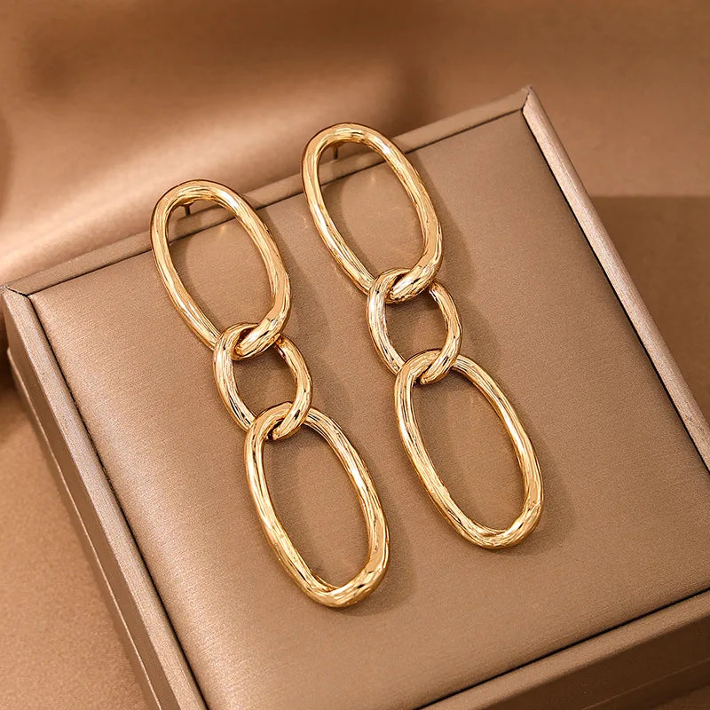 Earrings For Women Simple Metal Geometric Circle Chain Long Fringed Ear Accessories Holiday Party Gift Fashion Jewelry DE119