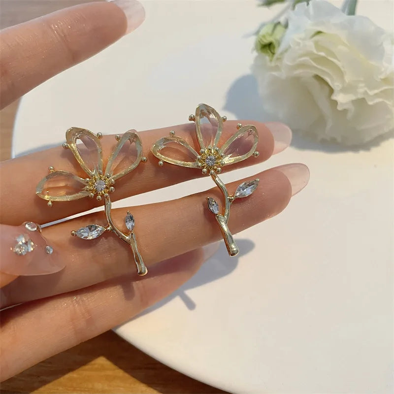 EAR CLIPS Temperament Pearl Flower Peach Heart Shaped Earrings
