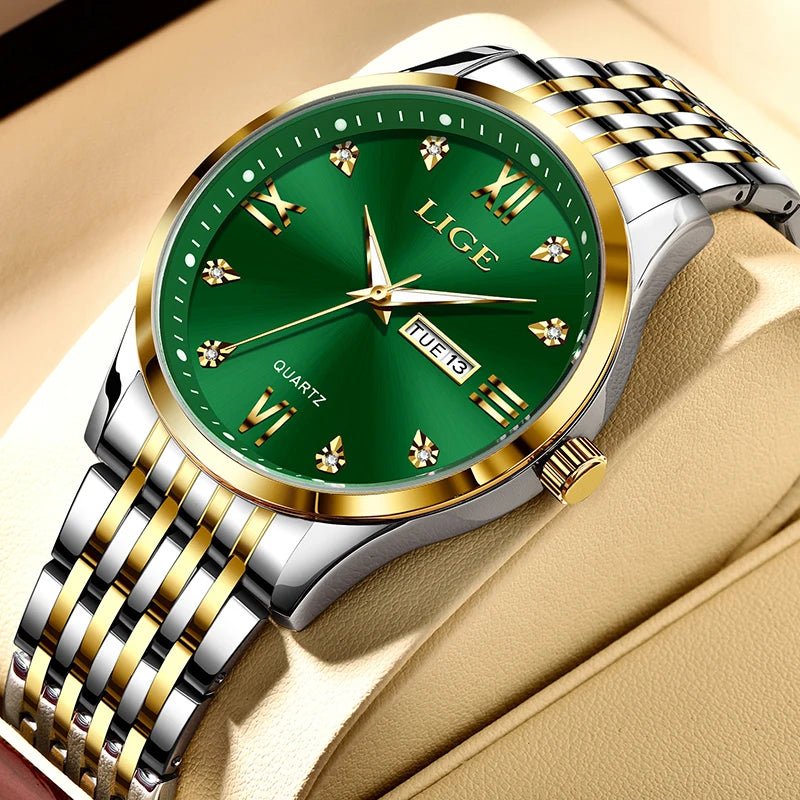 LIGE New Ladies Waterproof Watches Fashion Business Diamond Bracelet Watch For Women Simple Casual Luminous Quartz Chronograph