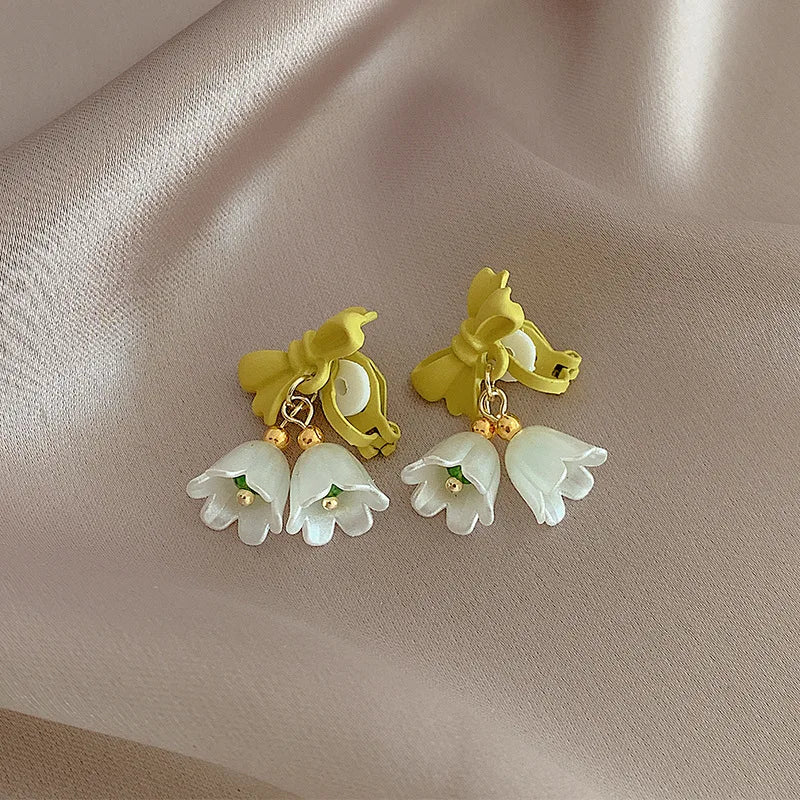 EAR CLIPS Temperament Pearl Flower Peach Heart Shaped Earrings