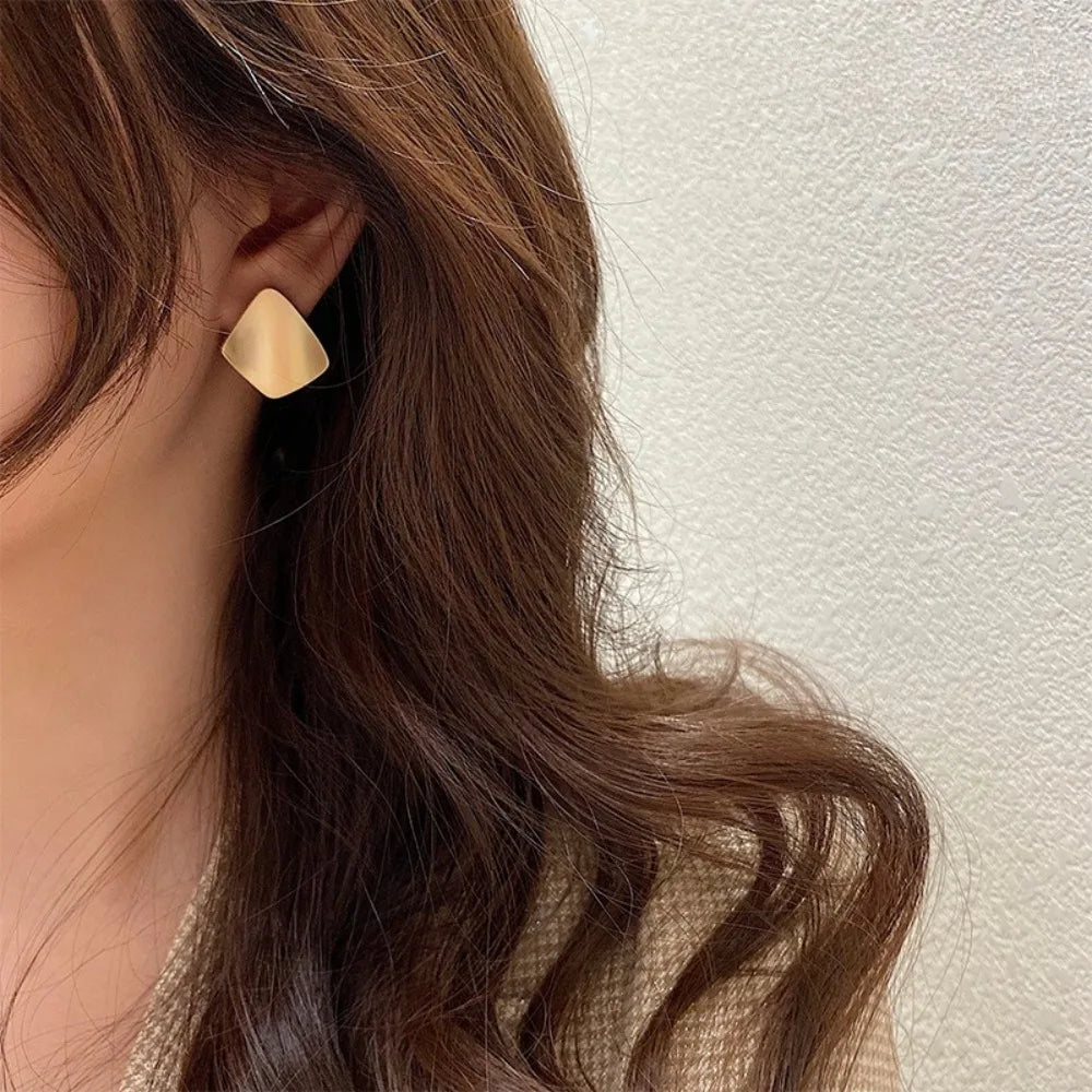 Matte Golden Square Vintage Earrings for Women